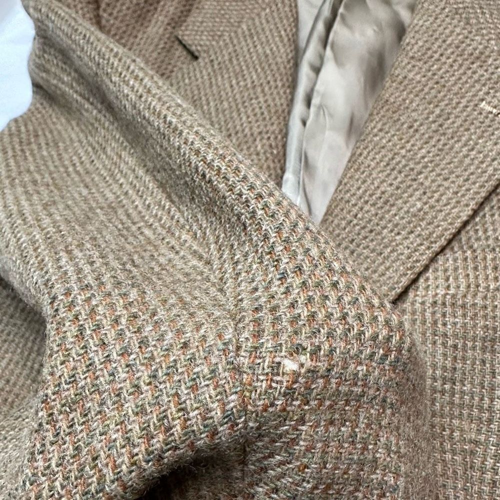 Vintage Polo Ralph Lauren Tan Wool Houndstooth Tweed Blazer Men's 40L Union Made - Picture 11 of 11